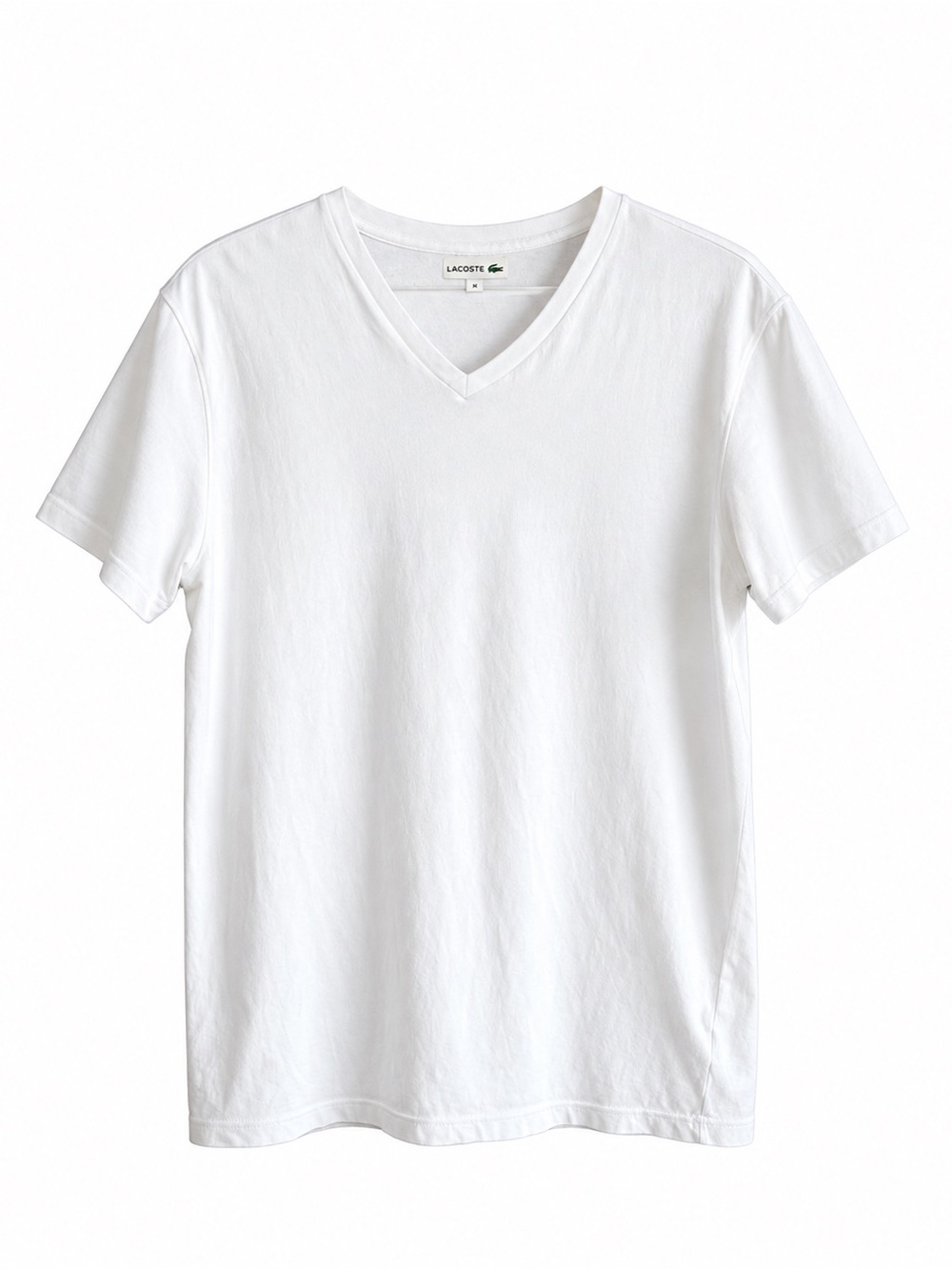 Lacoste Men's White V-Neck Supima Cotton Tee – Size Medium GUC *Flaw